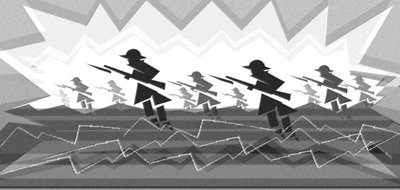 Eerste Wereldoorlog soldaten met bajonetten - komen uit loopgraven door Neale Osborne